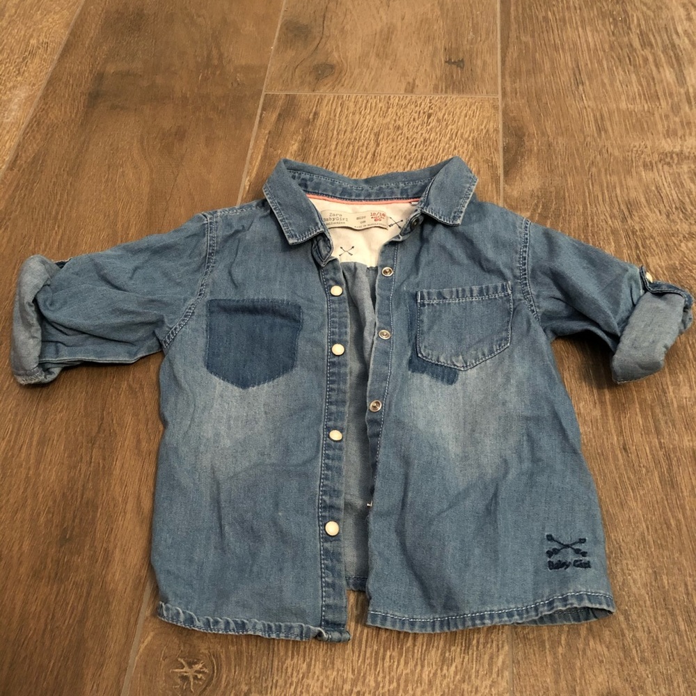 Zara Girls Distressed Denim Shirt
